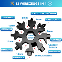 18in1 Schneeflocken - Multifunktionswerkzeug aus Edelstahl mit edler Geschenkbox - Waagemann