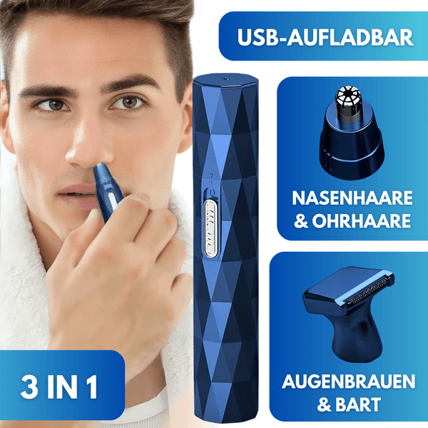 4 IN 1 Nasenhaar - , Ohrhaar - & Augenbrauen - & Barttrimmer | Aufladbar via USB | Abwaschbar - Waagemann