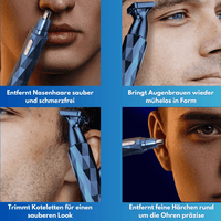 4 IN 1 Nasenhaar - , Ohrhaar - & Augenbrauen - & Barttrimmer | Aufladbar via USB | Abwaschbar - Waagemann