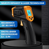 WAAGEMANN Infrarot Laser Thermometer - 50C° - 500°C Pyrometer Temperaturmessgerät - Waagemann