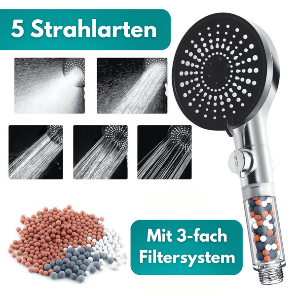 Wassersparender 5 Modi Duschkopf mit 3 - fach Filter - Waagemann
