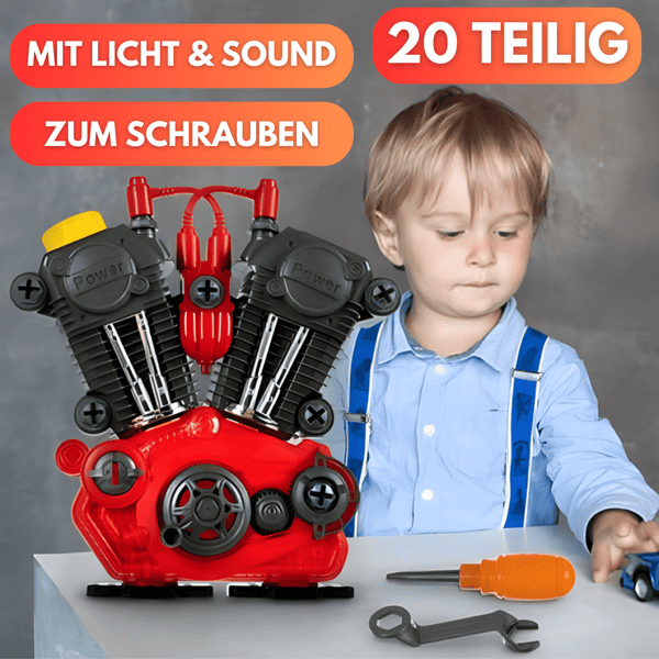 20 teiliges Spielzeug Motor Set mit Licht & Soundeffekten & beweglichen Motorteilen - Waagemann