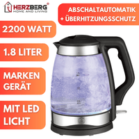 Borosilikatglas LED Wasserkocher 2200 Watt 1.8L - Waagemann