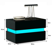 Hochglanz schwarze Kommode & Nachttisch mit dezenter LED Beleuchtung & Fernbedienung (16 Farben) - Waagemann