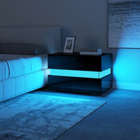 Hochglanz schwarze Kommode & Nachttisch mit dezenter LED Beleuchtung & Fernbedienung (16 Farben) - Waagemann