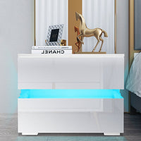 Hochglanz weiße Kommode & Nachttisch mit dezenter LED Beleuchtung & Fernbedienung (16 Farben) - Waagemann
