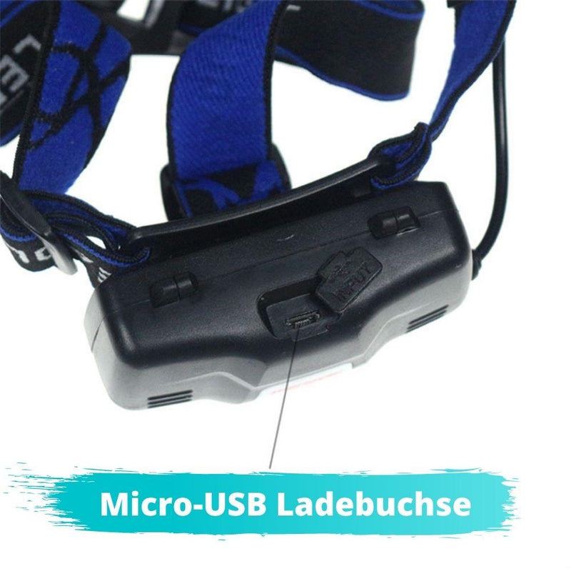Technik-Stirnlampe mit Gummierung, CREE L2 LED, Micro-USB