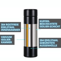 Vakuum isolierter Kaffee/Tee Becher mit Temperatur Display & Teesieb 500ml in Schwarz Thermobecher - Waagemann