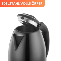 Vollkörper Edelstahl Wasserkocher schwarz 1500 Watt 1.8L mit Isolierfunktion - Waagemann