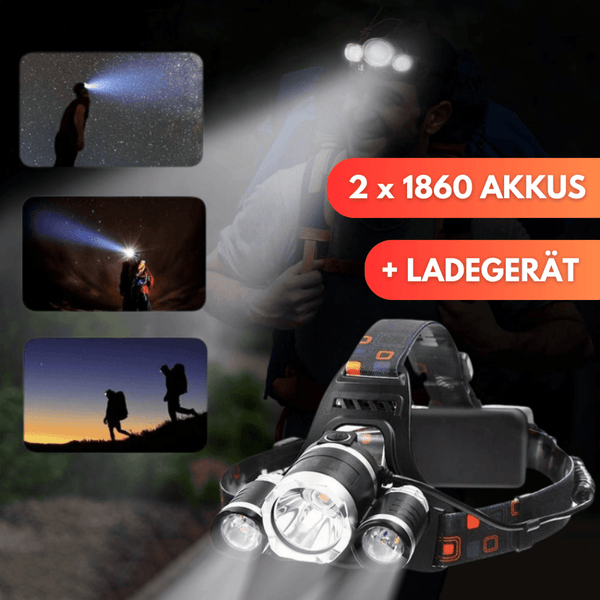 Waagemann 4 Modi LED Stirnlampe mit USB-Akku - Waagemann