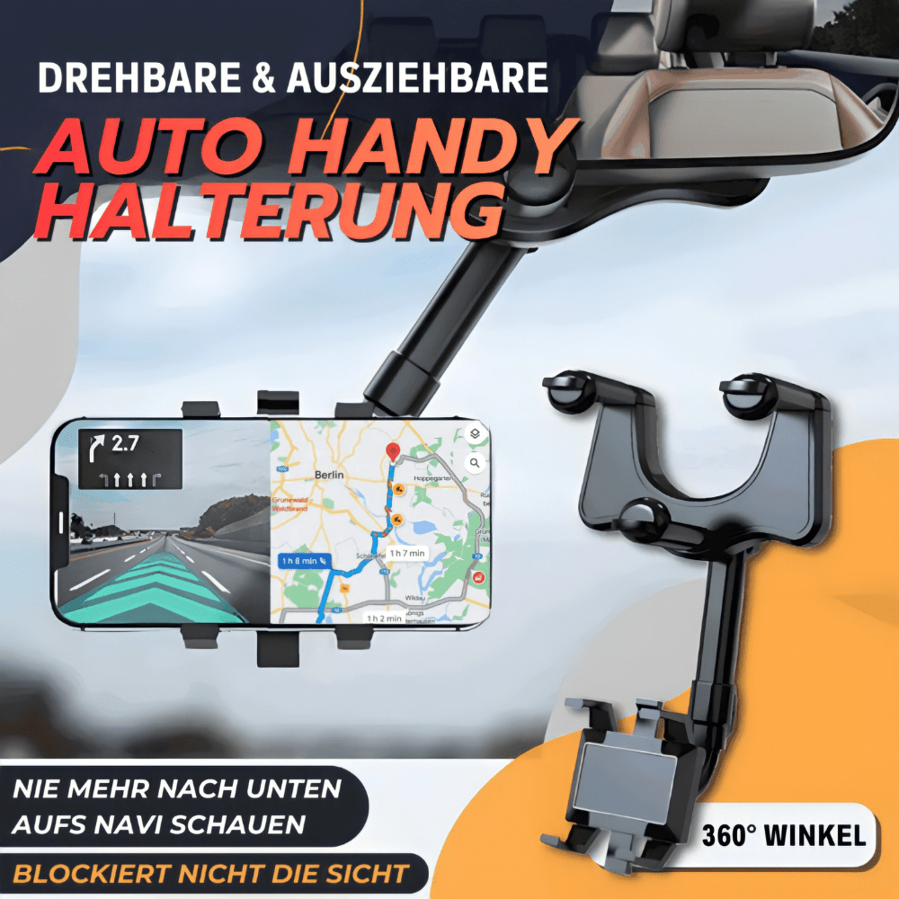 WAAGEMANN Rückspiegel-Handyhalterung, Auto-Handyhalterung, 360-Grad-Drehung, Rotierbar & ausziehbar - Waagemann