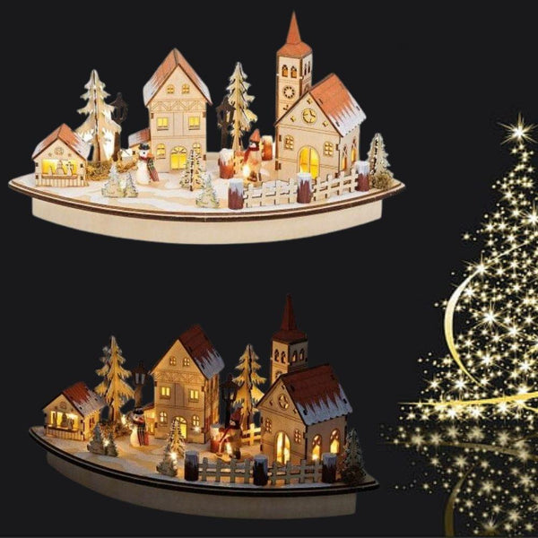 Weihnachtliche Winterszene mit LED Beleuchtung aus Holz (Handarbeit) - Waagemann