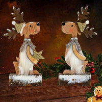 Weihnachtlicher Hirsch auf echtem Mini-Holzstamm - Waagemann