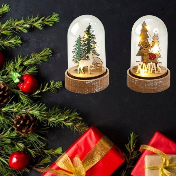 Weihnachtsdeko aus Holz in Glas mit LED Beleuchtung - Waagemann